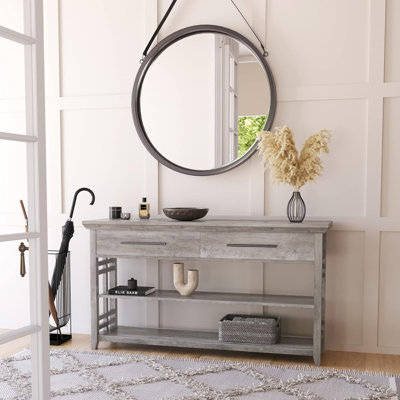 Console moderne de 55 po avec 2 tiroirs et 2 tablettes ouvertes