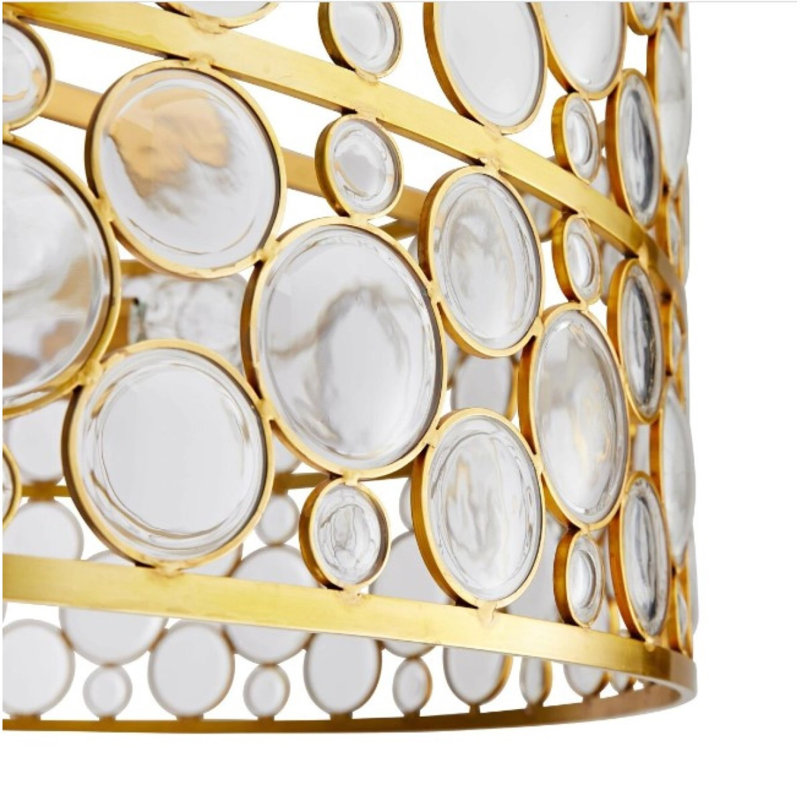 Lustre cylindrique clair avec abat-jour en verre, Or brossé, Limpide, 51" Diameter x 12" Height