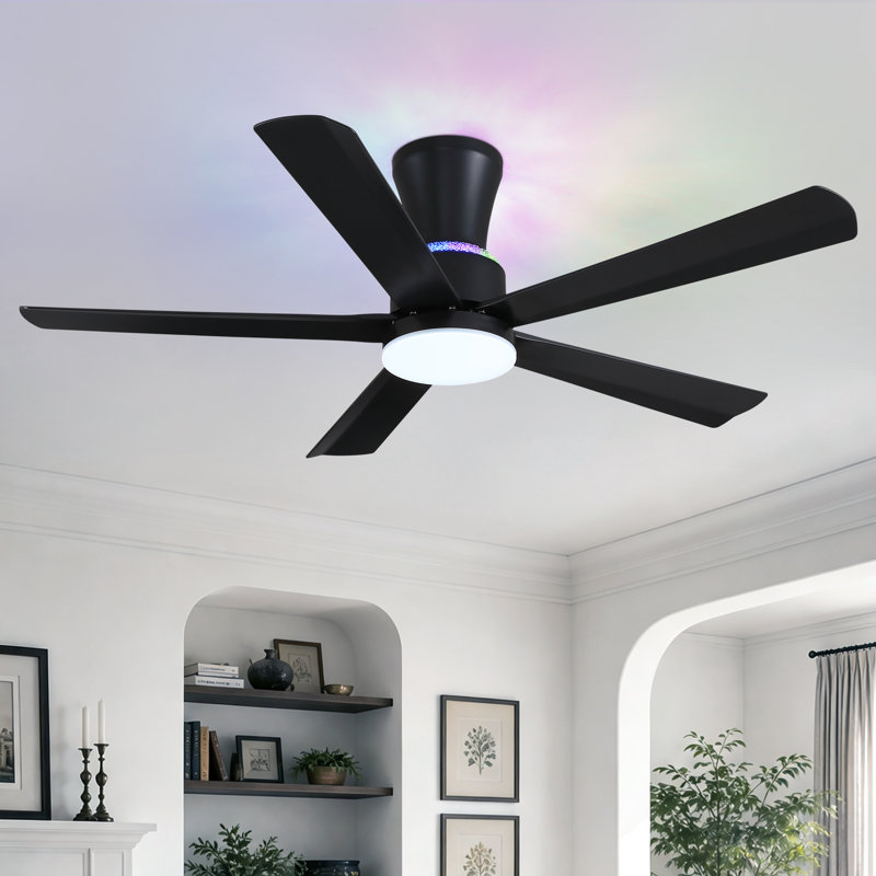 Ventilateur de plafond suspendu 44 "noir avec éclairage à intensité variable RVB + CCT, 6 vitesses, télécommande / application pour salon, chambre à coucher