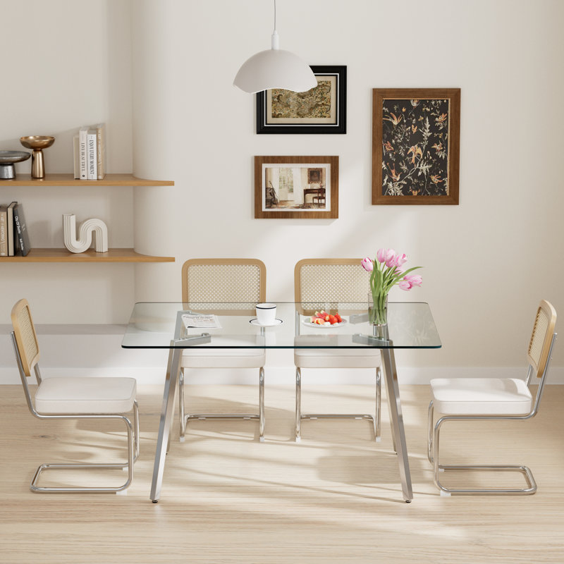 Ensemble de salle à manger rectangulaire, Beige/Argenté, 5