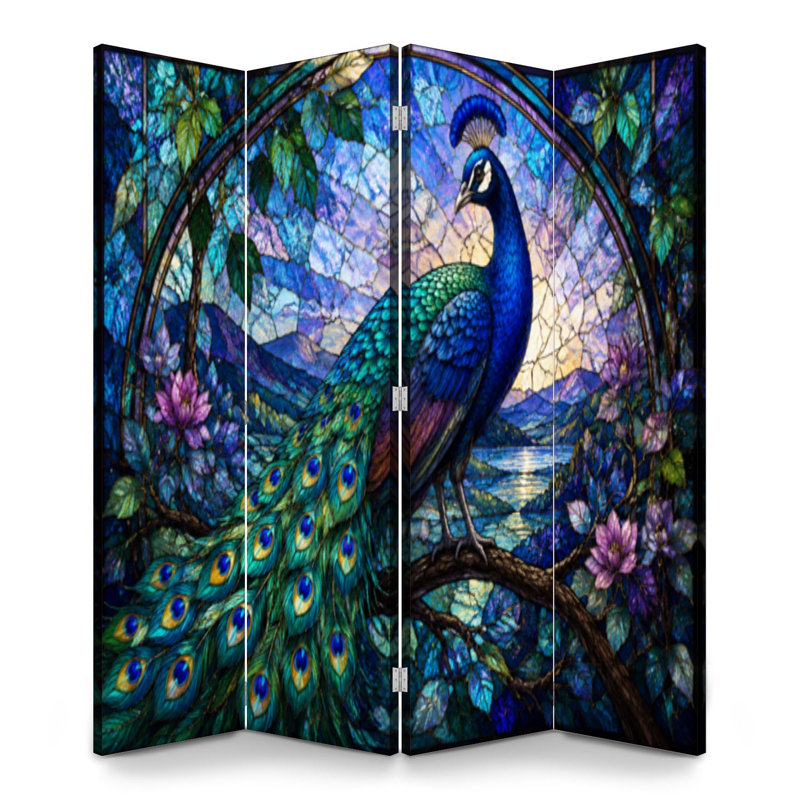 Cloison pliable 4 panneaux paravent Royal Peacock, H 71 po x l 64 po x P 1 po, 4