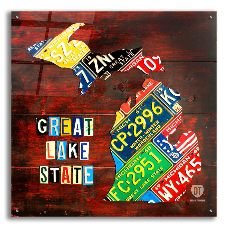 «Michigan», plaque d’impression de grande carte sur plastique / acrylique par Design Turnpike, H 36 po x l 36 po x P 0,2 po