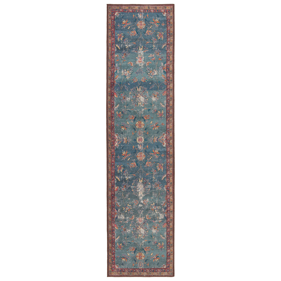 Machine Washable Floral Power Loom Polyester Area Rug in Blue/Red Kate Lester + Jaipur Living Rug
