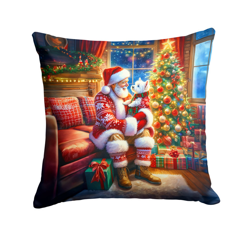 Coussin Westie and Santa Claus, H 14 po x l 14 po