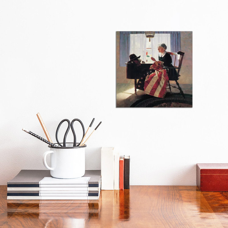 Mending The Flag by Norman Rockwell - Wrapped Canvas Painting