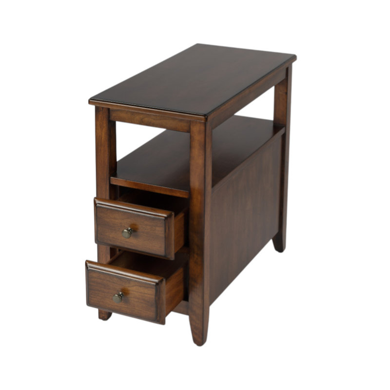 Table de bout brune 24 po avec deux tiroirs et une tablette 24 po, Brun