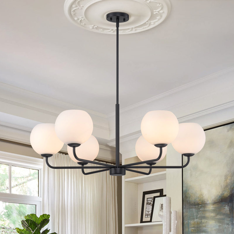 6-light Glass Globe Classic / Traditional Chandelier, Matte Black