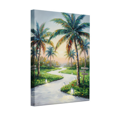 Plantes et fleurs, sentier tropical, palmiers, scène de coucher de soleil