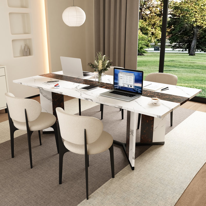 Bureau d'ordinateur l 71 po, bureau d'écriture, bureau de direction, Blanc / brun