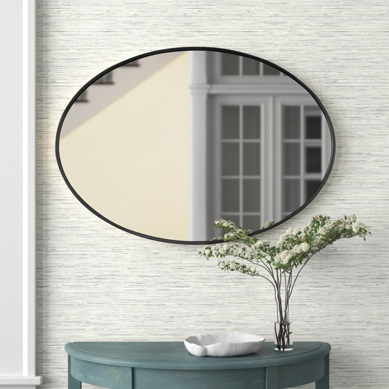 Sabine Metal Oval Wall Mirror, 24" x 34", Black