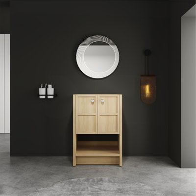 Meuble-lavabo autoportant 24 po, 2 portes à fermeture douce, chêne, contreplaqué (sans le lavabo)