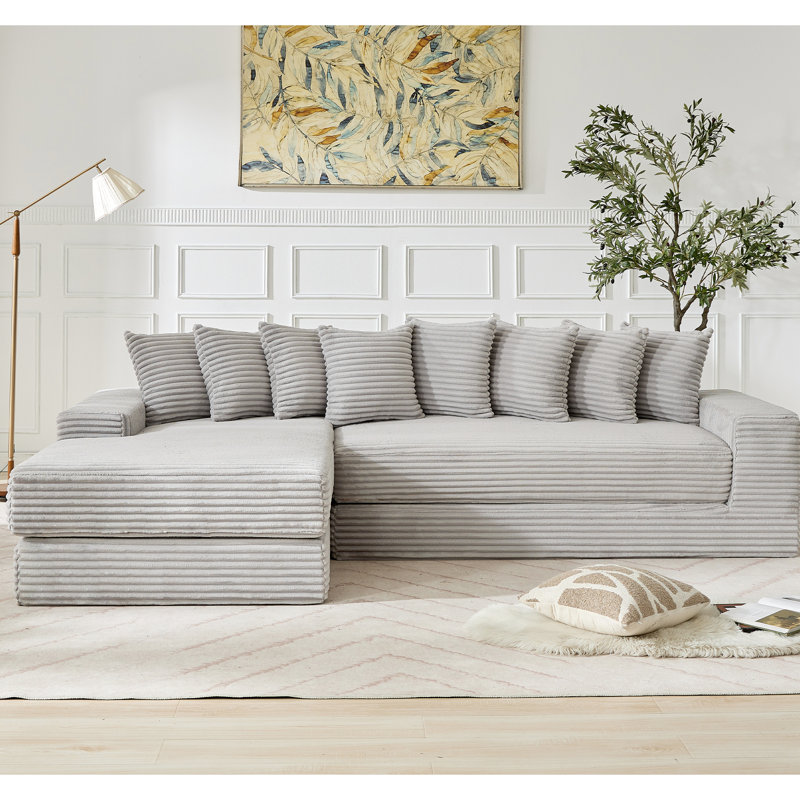 Nouveau lit convertible surdimensionné en L à 3 places en velours côtelé, gris, 31 pièces, sans assemblage, avec pochette de rangement pour les soirées tranquilles