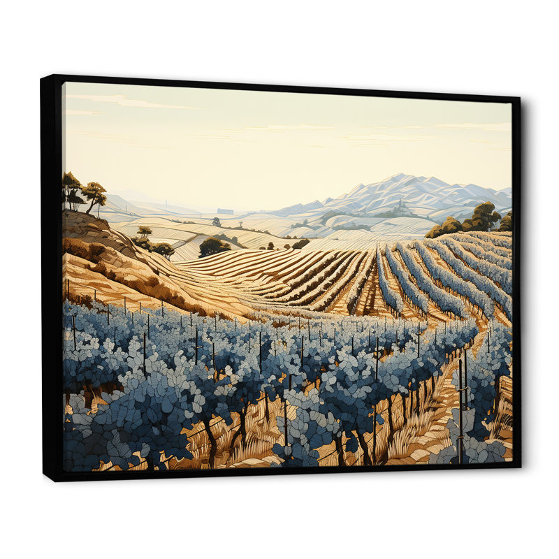 Minimalisme vignoble sur toile de fond, Cadre flottant noir, H 24 po x l 32 po x P 1 po