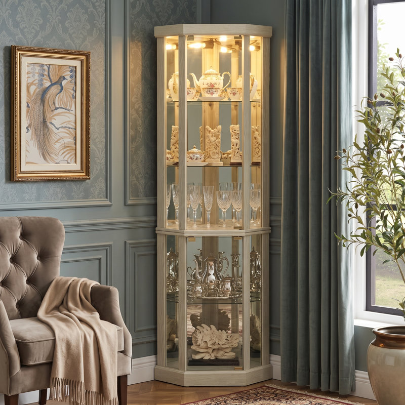 Vitrine de coin blanche éclairée, Blanc