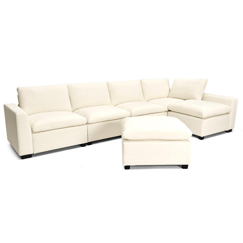 Cloud Modular Sectional Corner Sofa Upholstered Deep Seat Couches With Ottoman, Beige Linen Blend
