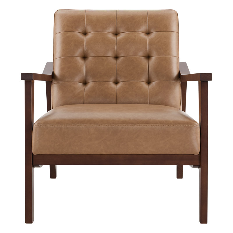 Fauteuil d'appoint rembourré en bois massif Lemley Mid Century, Brun