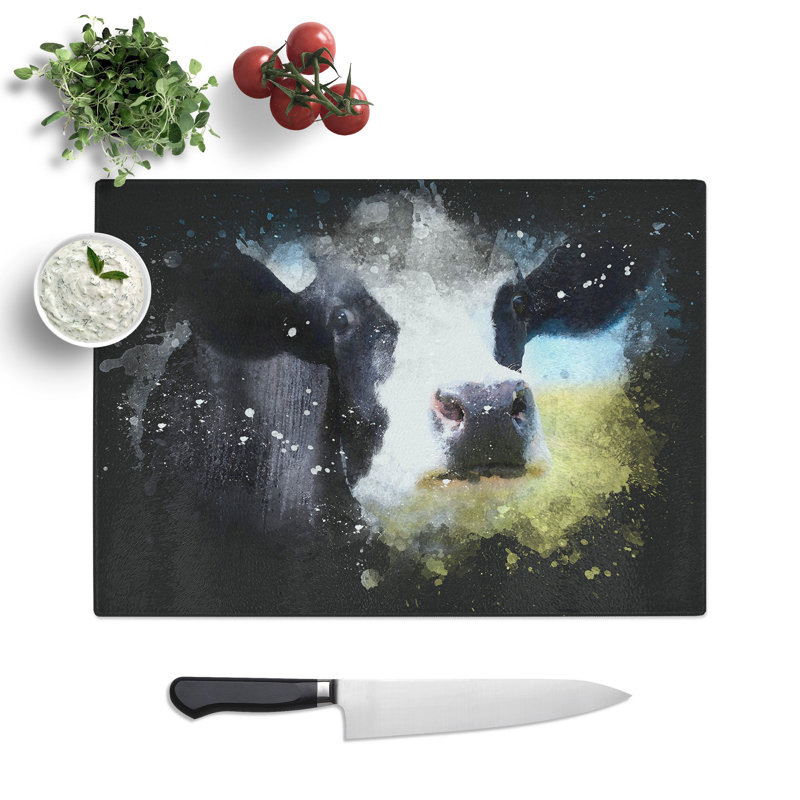 Tempered Glass a Cow in the Meadow Paint Splash Chopping Board, 28.5 cm x 39 cm