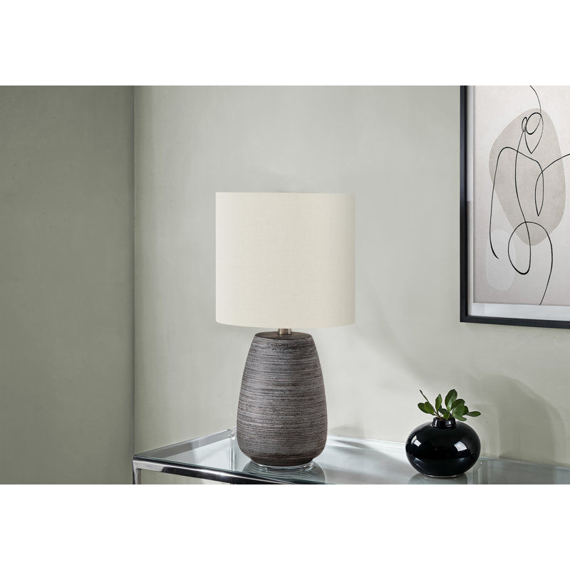 Lighting, 19"H, Table Lamp, Grey Ceramic, Ivory / Cream Shade, Contemporary