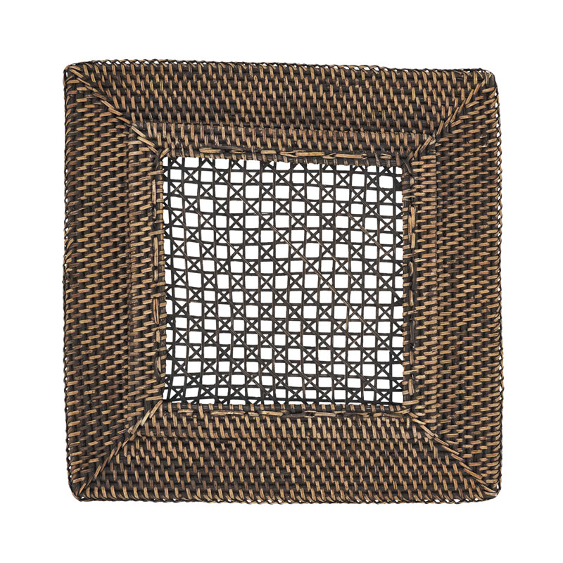 Ensemble de 4 assiettes décoratives carrées en rotin tissées à la main l 13 po x L 13 po, Brun