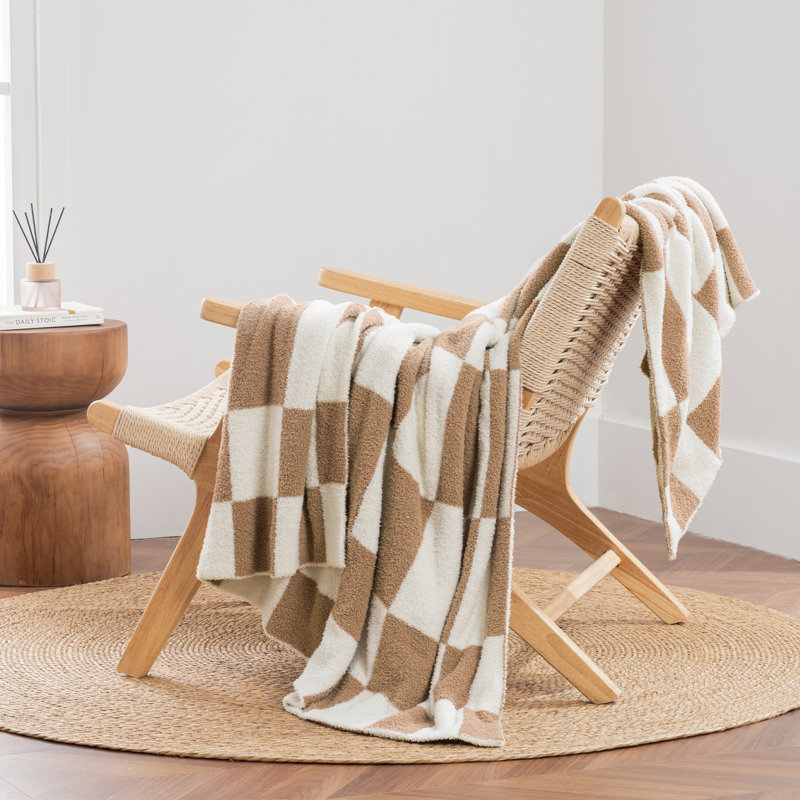 Super Soft Checkered Knit Throw Blanket for Couch, 50" W x 60" L