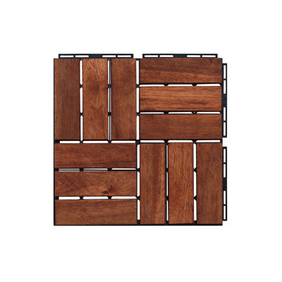 Carreaux de terrasse en bois d'acacia à motif de carreaux imbriqués, 30 PCS 12 po x 12 po, plancher de bois franc d'acacia pour patio