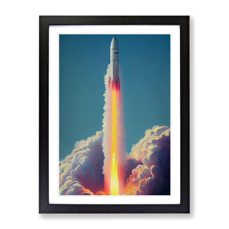 Enigmatic Spaceship Rocket - Single Picture Frame Print, Black, 34cm H x 25cm W x 2cm D