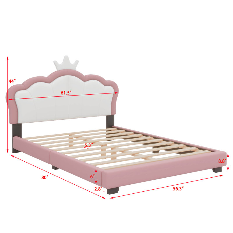 Lit tapissier Princess avec tête de lit élégante, Double, Blanc / rose