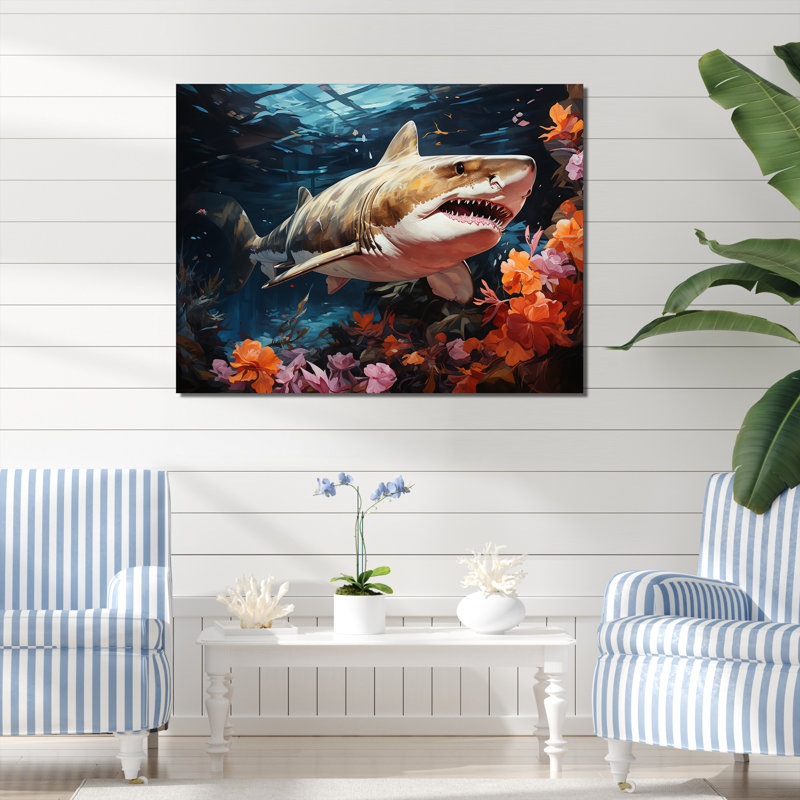 " Silent Hunter Sharks Portrait II ", 30" H x 40" W x 1.5" D, Wrapped Canvas