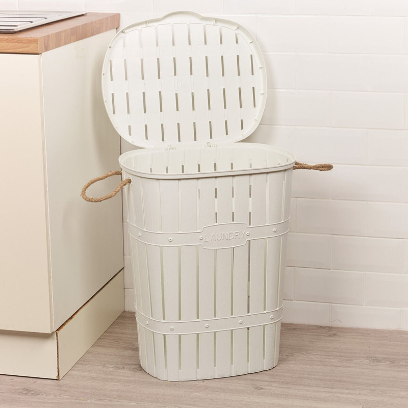 Plastic Laundry Basket with Handles, White