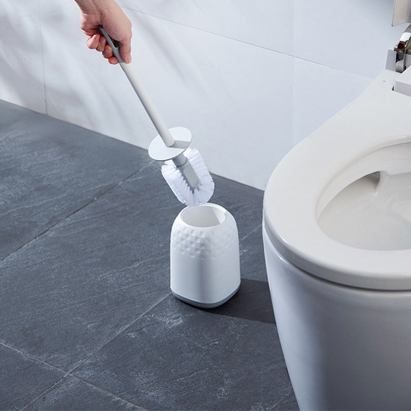 Brosse de toilette moderne et compacte avec poils durs et support, nettoyage de salle de bain à longues poignées