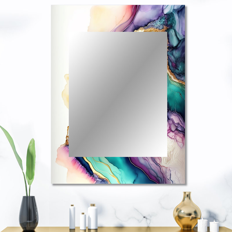 Géode abstraite verte - miroir mural décoratif en marbre, art moderne imprimé en métal, 40 po x 30 po
