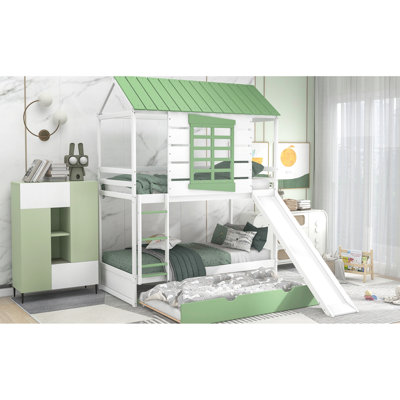 Lit superposé blanc et simple au-dessus d'un lit gigogne interchangeable - fait de la chambre un endroit accueillant pour le sommeil