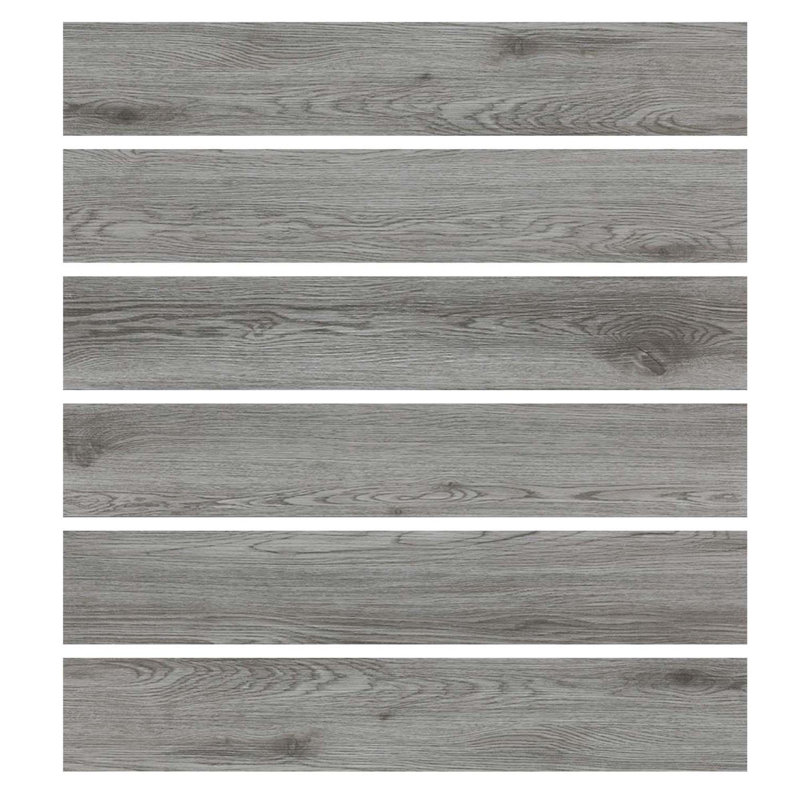 Planchers en vinyle adhésifs gris foncé 6 po x 36 po x 1,5 mm, revêtement de sol résistant à l'eau à poser soi-même (54 pi²/boîte)