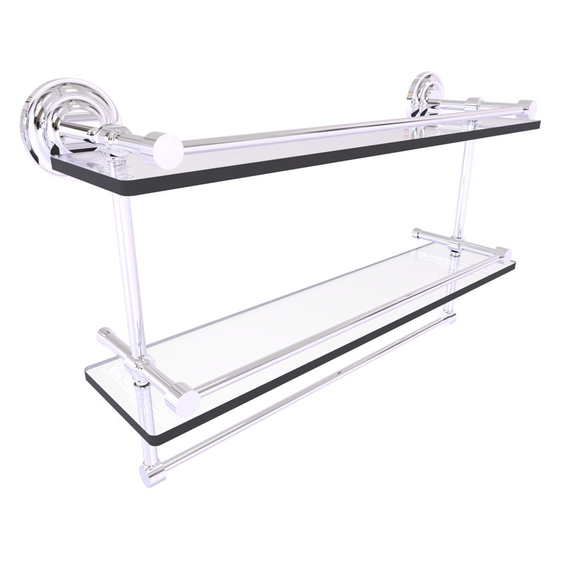 Leamore 2 Piece Tiered Shelf with Towel Bar, Polished Chrome, 12" H x 22" W x 5" D