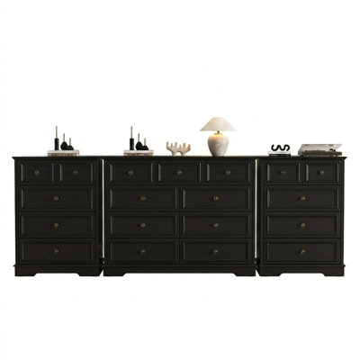 Ensemble de chambre à coucher vintage 3 pièces: commode double 9 tiroirs et ensemble de deux commodes hautes 5 tiroirs