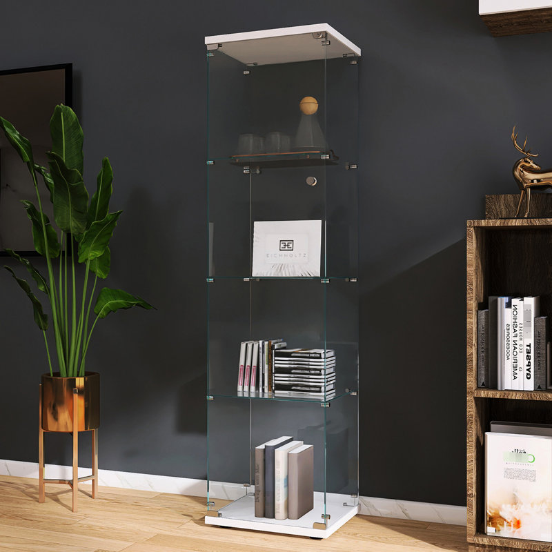 Armoire à une porte en verre blanc avec 4 tablettes - option de rangement contemporaine