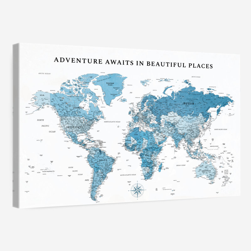Beautiful Places I Push Pin World Amrico, H 16 po x l 24 po