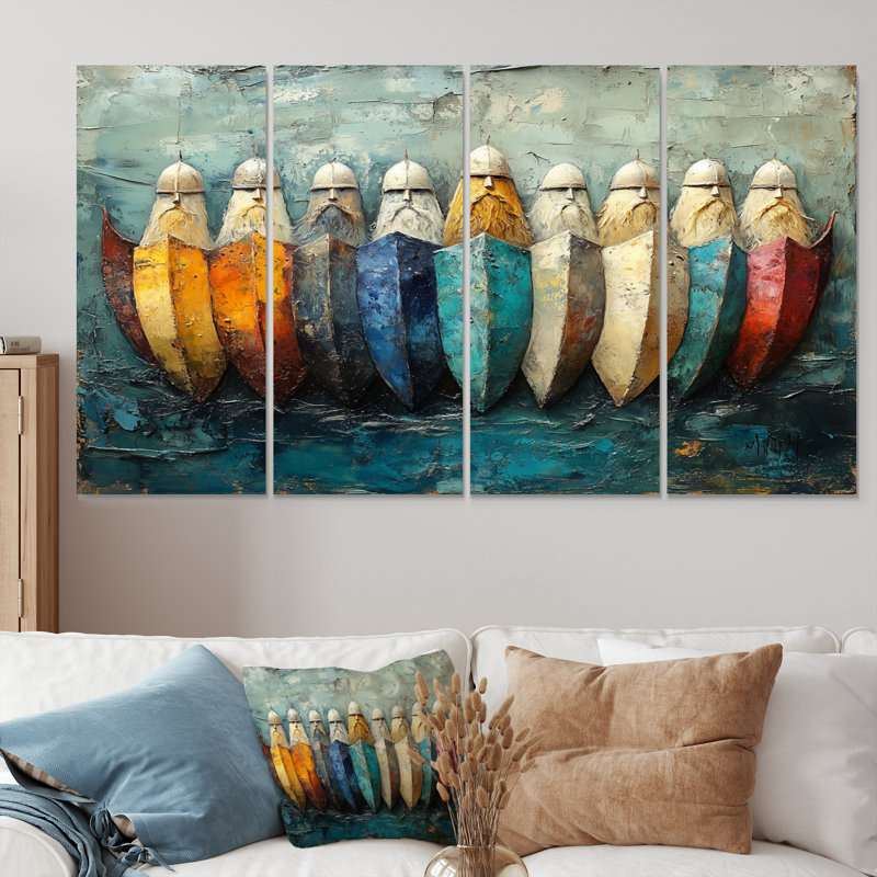 Vikings Shield Wall Stronghold IV - ensemble d'art mural d'art Vikings, H 28 po x l 48 po