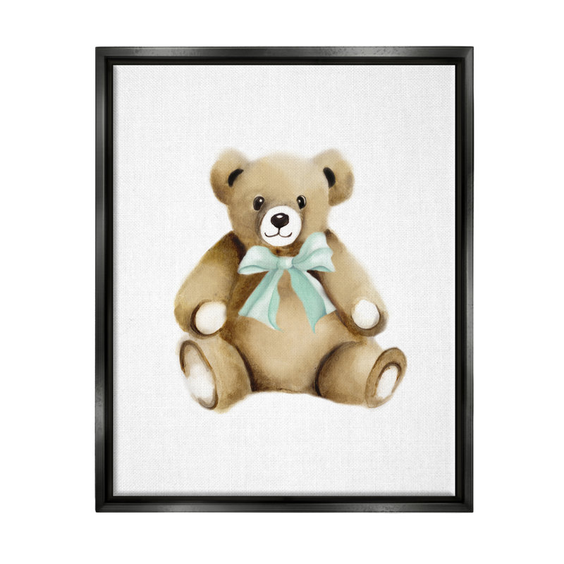 " Smiling Teddy Bear Bow Stuffed Animal Sitting " by Studio Q, Jet Black Floater Frame, 21" H x 17" W x 1.7" D