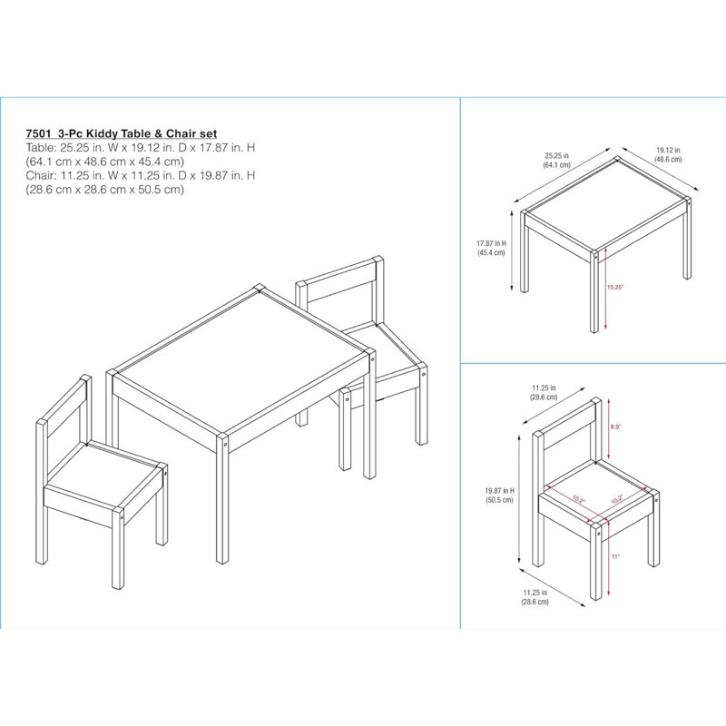Ensemble de table et de chaises pour enfants 3 pièces Hunter, Blanc / gris
