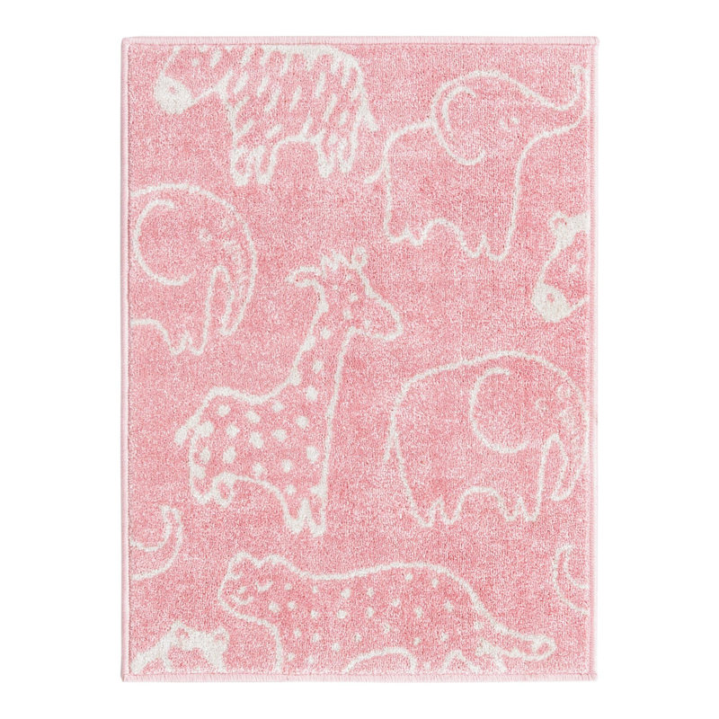 Whimsy Safari Animals Kid Rug, Rectangle 2'2" x 2'11", Pink
