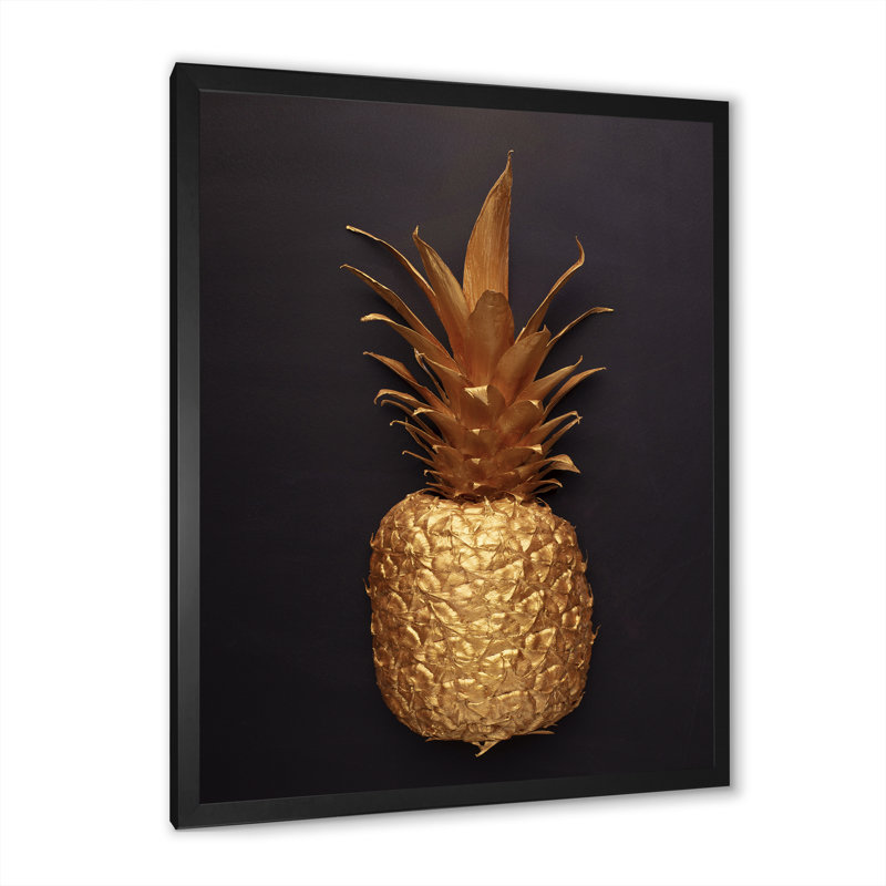Fruits tropicaux peints en or sur fond noir III - reproduction sur toile, Cadre photo noir, H 20 po x l 12 po