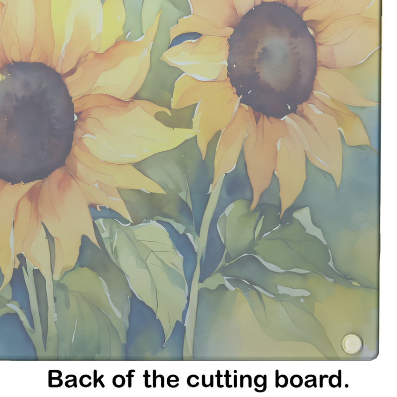 Large Tempered Glass Cutting Board with Sunflower Watercolor Design