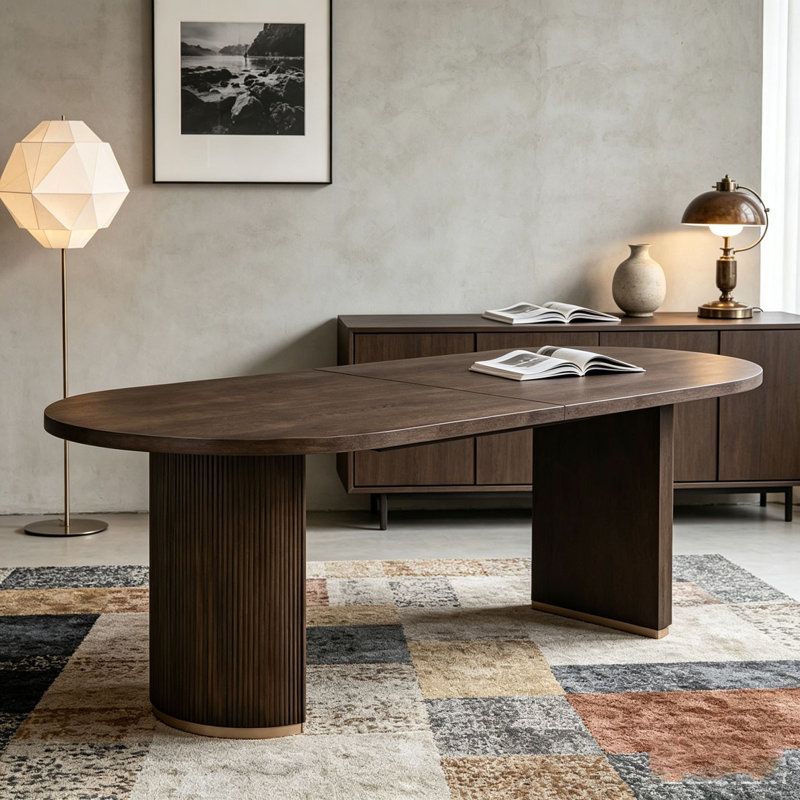 Table de salle à manger ovale à double piédestal, Noyer