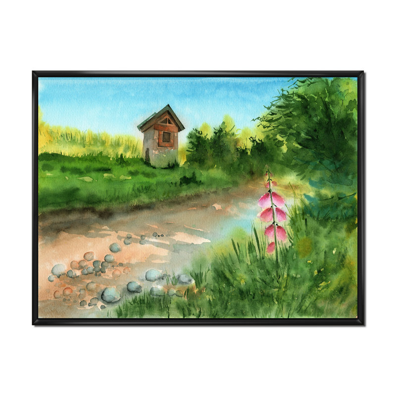 Paysage avec une route pittoresque - reproduction sur toile, Cadre flottant noir, H 30 po x l 40 po x P 1,5 po