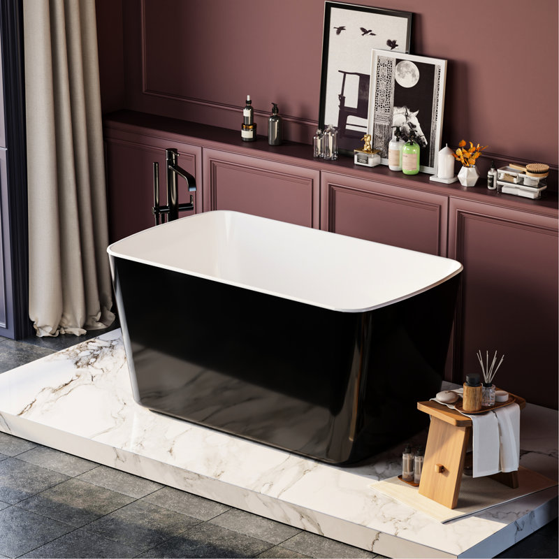 Square - Shape Japanese Soaking Tub, 49'' X 28'' Acrylic Freestanding, Glossy Black, Scratch Finish, Spacious Interior For Relaxing Soak Freestanding Bathtub In Sit In Design With Ergonomic Bench, ,