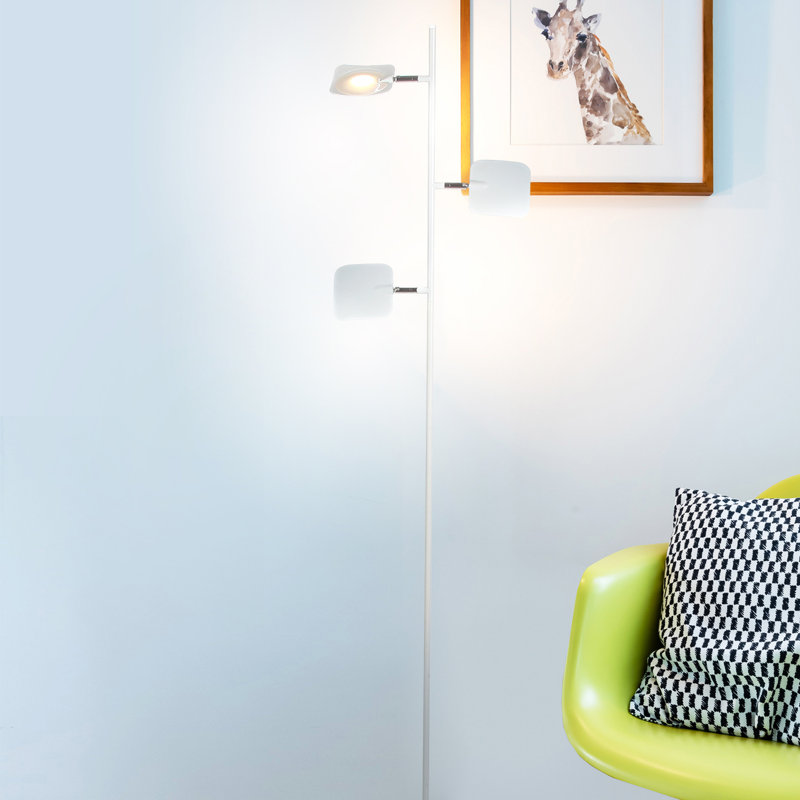White Adjustable Multi-Head LED Floor Lamp with Dimmer