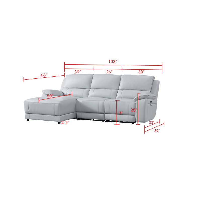 Carrabelle Leather Power Recliner Sectional, Left Hand Facing, Smoke Genuine Leather