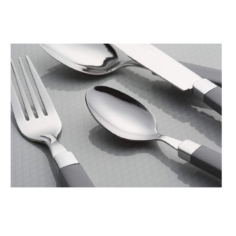 Polished Stainless Steel Flatware Set with Color Handles - Service for 4