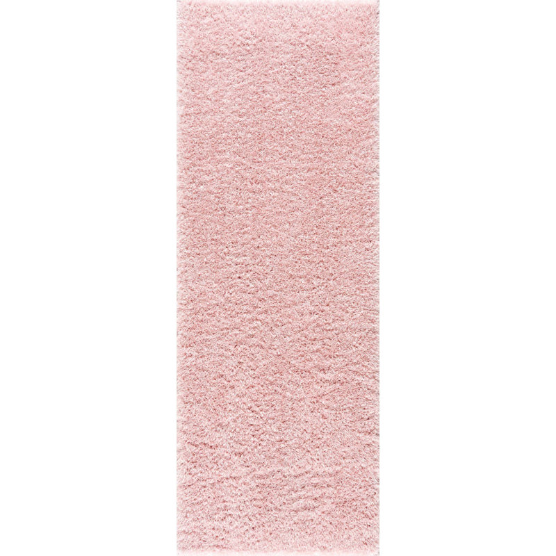 Libero Solid Shag Pink Area Rug, Runner 2'7" x 7'3"